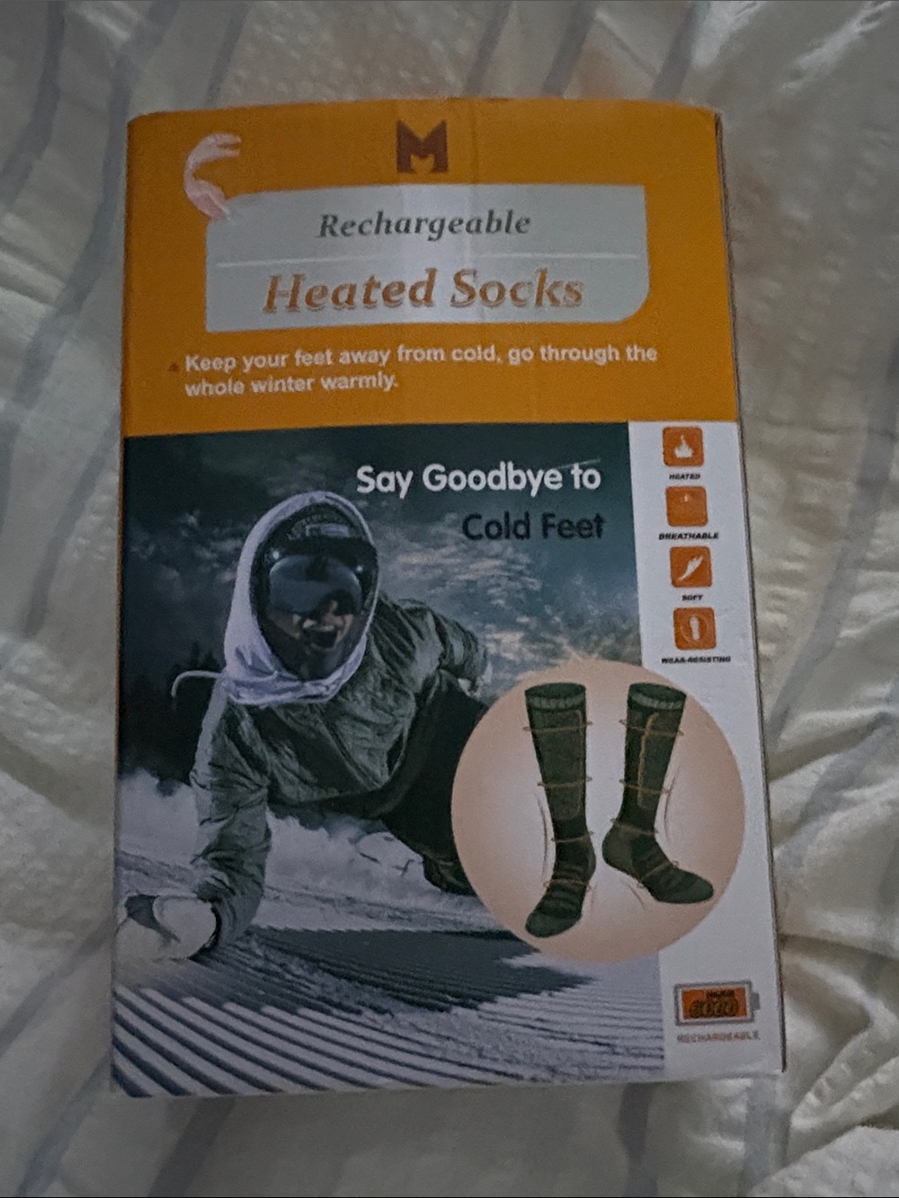 Rechargeable Heated Socks 6000mAh 3 Heat Settings Ski Hunting Winter